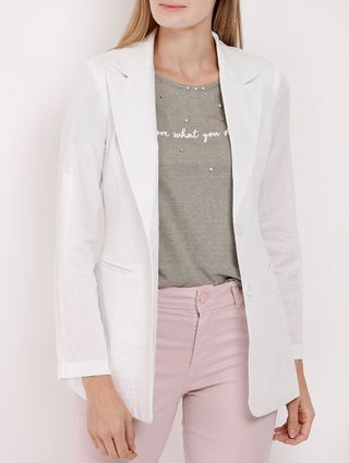 Blazer Liso Feminino Branco P Menor preço em Blazer Liso Feminino Branco P