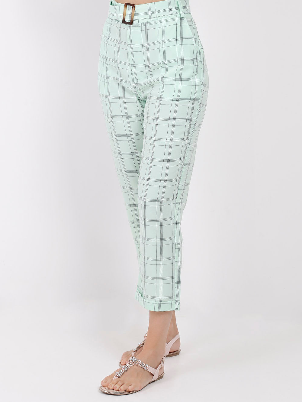 calça xadrez feminina verde