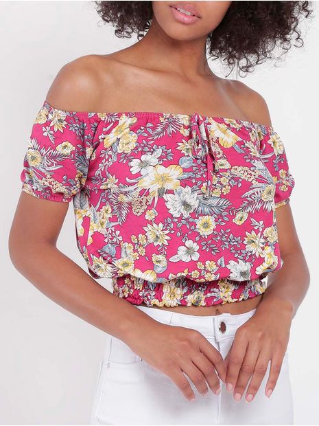 Blusa Ciganinha Floral Feminina - Rosa P Menor preço em Blusa Ciganinha Floral Feminina - Rosa P