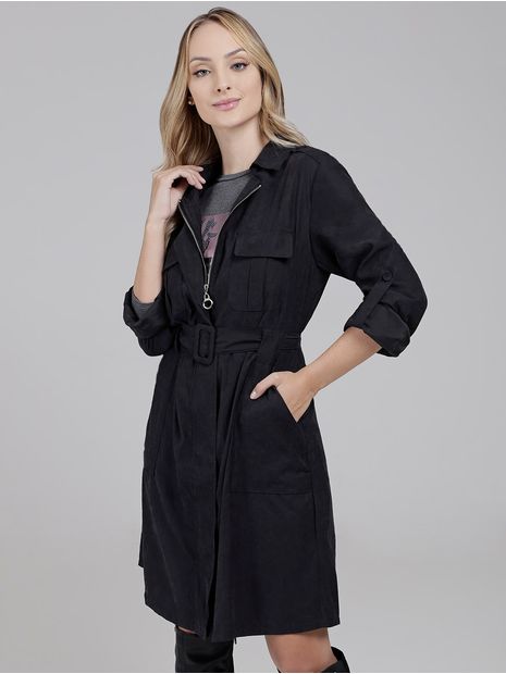 Jaqueta Parka Alongada Feminina Preto P Menor preço em Jaqueta Parka Alongada Feminina Preto P