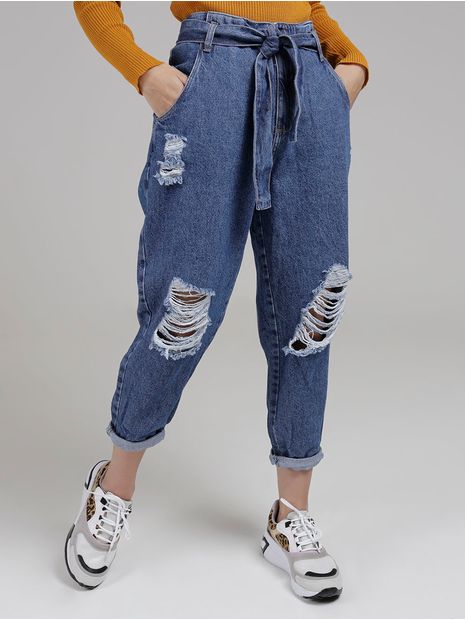 Calça Jeans Slouchy com Amarração Sawary Feminina Azul 36 Menor preço em Calça Jeans Slouchy com Amarração Sawary Feminina Azul 36