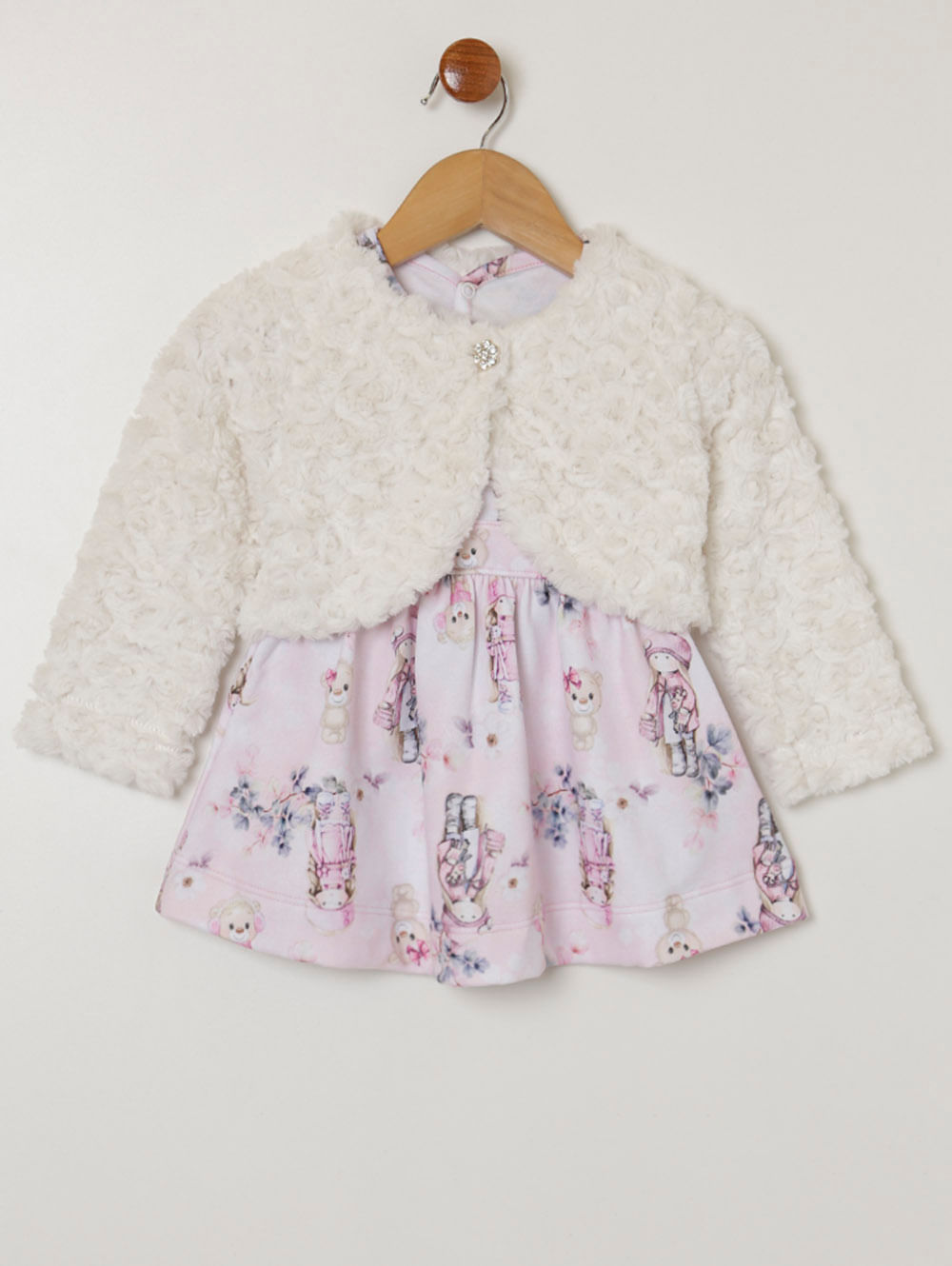 Vestido Com Bolero Infantil Para Bebe Menina Rosa Off White Lojas Pompeia