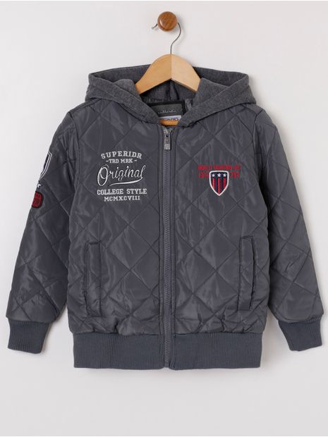 Jaqueta Matelassê com Capuz Infantil Para Menino - Cinza 6 Menor preço em Jaqueta Matelassê com Capuz Infantil Para Menino - Cinza 6