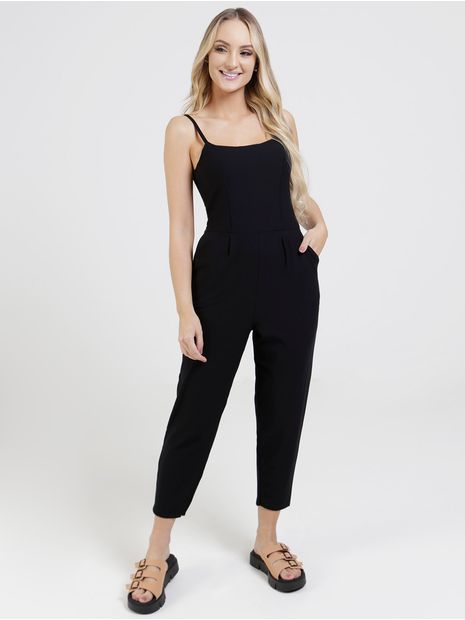 Macacão Longo Malha Crepe Lunender Feminino Preto G Menor preço em Macacão Longo Malha Crepe Lunender Feminino Preto G