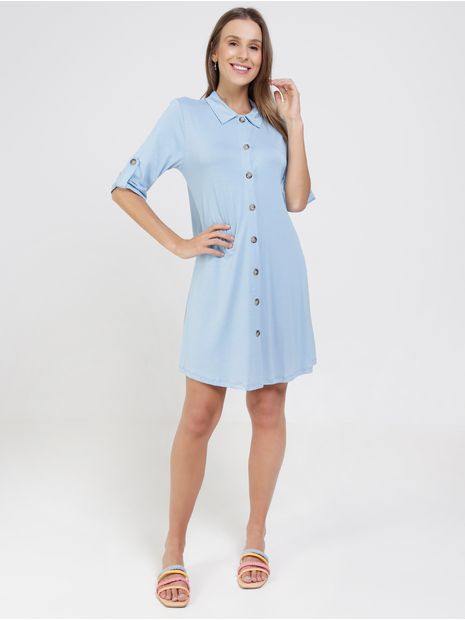 Vestido Chemise Manga 3/4 Feminino Azul P é ruim? Vestido Chemise Manga 3/4 Feminino Azul P é boa?