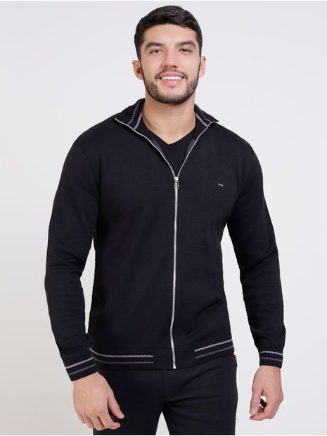 Cardigan de Tricot Masculino Preto P Menor preço em Cardigan de Tricot Masculino Preto P
