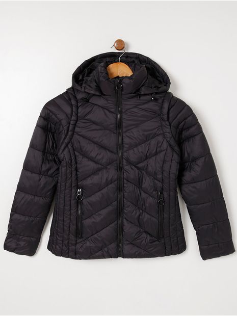 Jaqueta Puffer com Capuz Juvenil Para Menina - Preto 16 Menor preço em Jaqueta Puffer com Capuz Juvenil Para Menina - Preto 16
