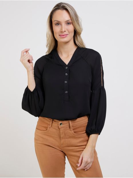 Blusa Manga Ampla Feminina Preto P Menor preço em Blusa Manga Ampla Feminina Preto P