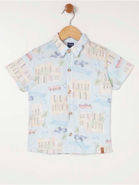 Camisa Manga Curta Estampada Infantil Para Menino - Azul 1 Menor preço em Camisa Manga Curta Estampada Infantil Para Menino - Azul 1