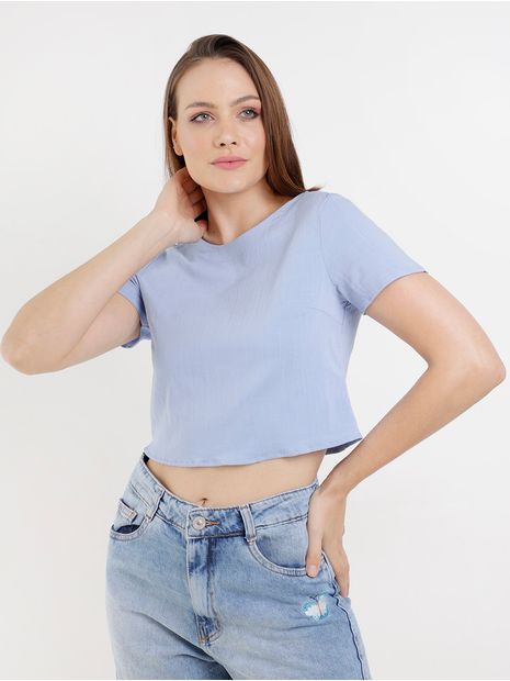 Blusa Cropped Cativa Feminina Azul P Menor preço em Blusa Cropped Cativa Feminina Azul P