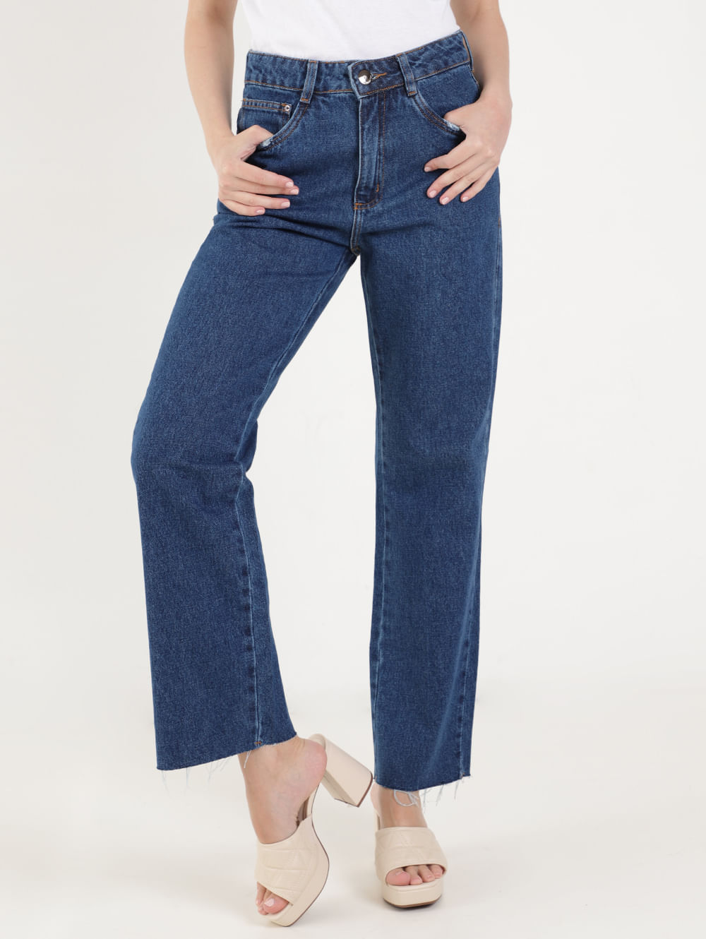 Calça jeans reta masculina e feminina, com zíper de tornozelo, calça azul,  calça jeans flare elegante