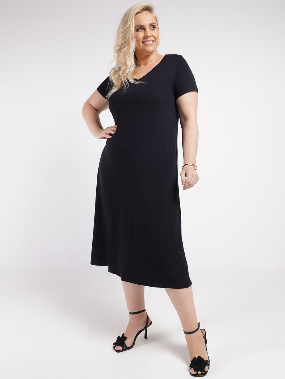 Vestido Midi Vestido Preto Longo Basico Plus Size Vestido Longuete